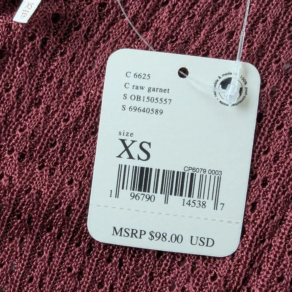 Free People Garnet H20 Open Knit Fisherman Crew Pullover Women's sz XS NWT